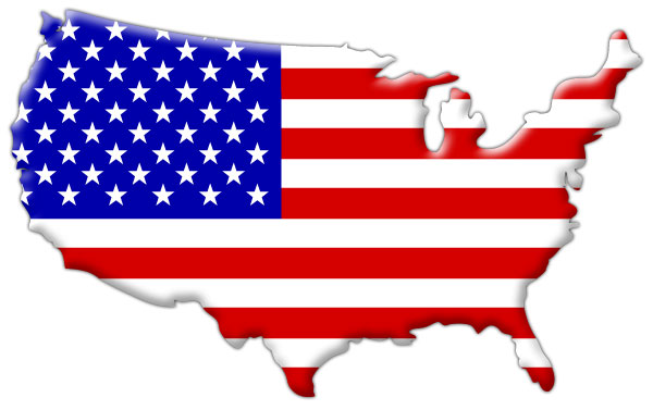 American flag inside country map outline