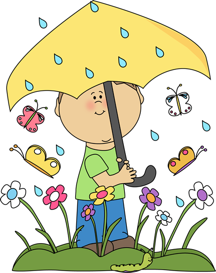 Boy in rain with umbrella clipart