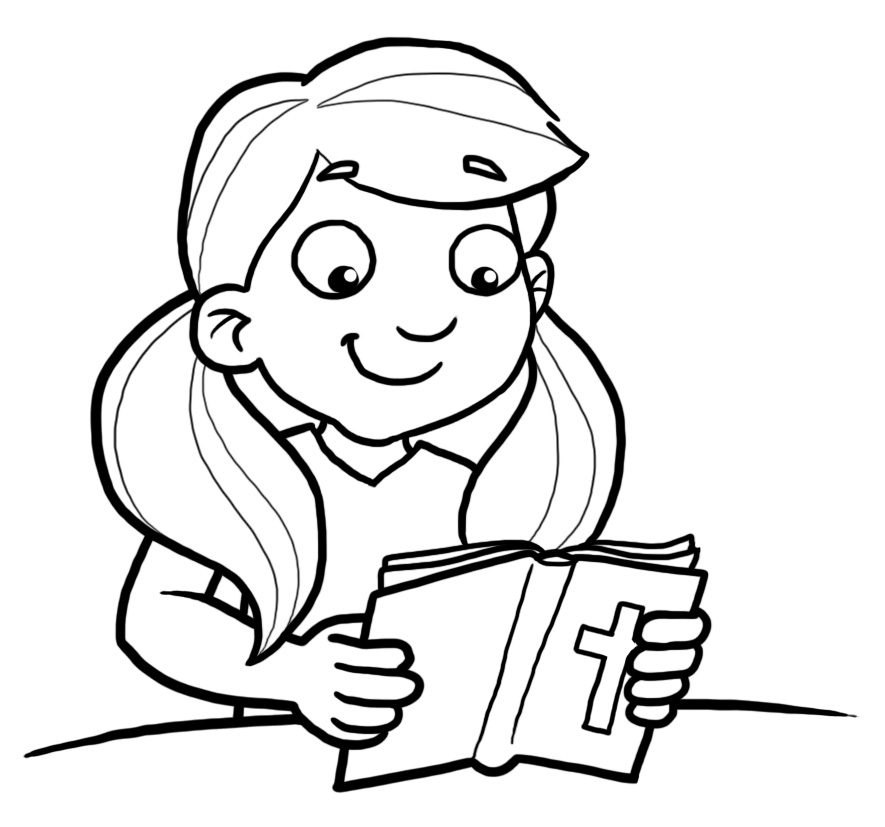 Clipart of boy and girl reading bible