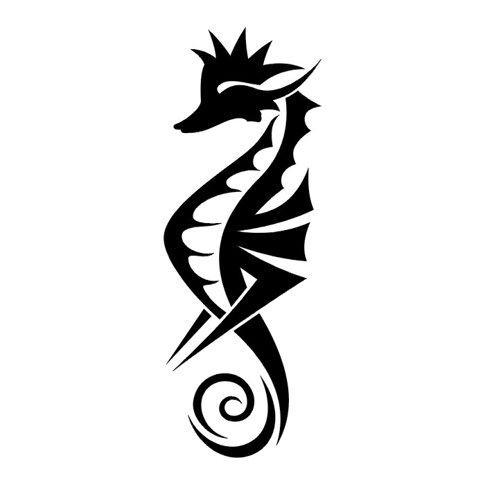 Seahorse Tatto Black & White Tribal