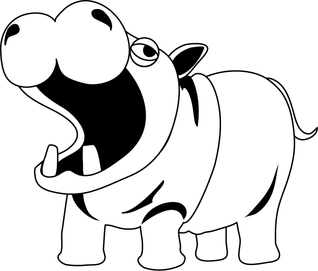 Black And White Hippo Clipart 5698 | NANOZINE