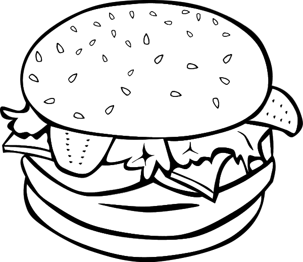 cheese burger sandwich outline for fast food menu - vector Clip Art