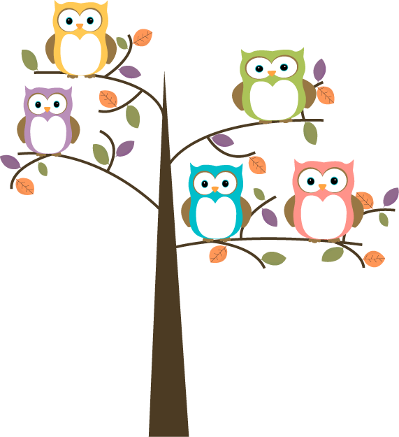 Owls in tree branch clipart free