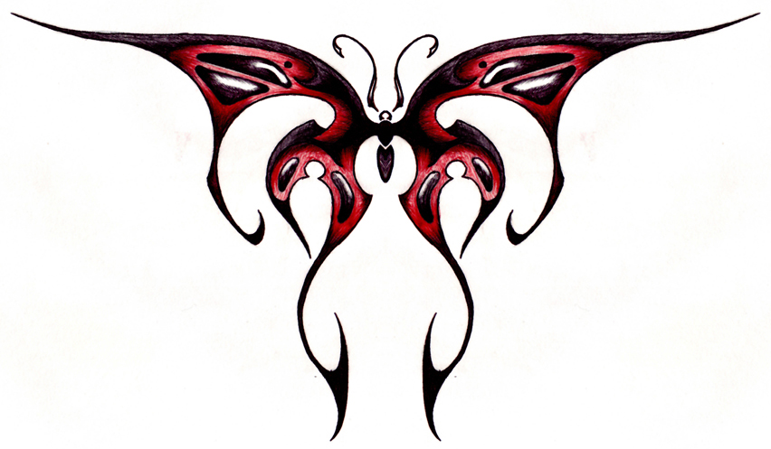 Awesome Red Black Tribal Butterfly Design for Tattoo