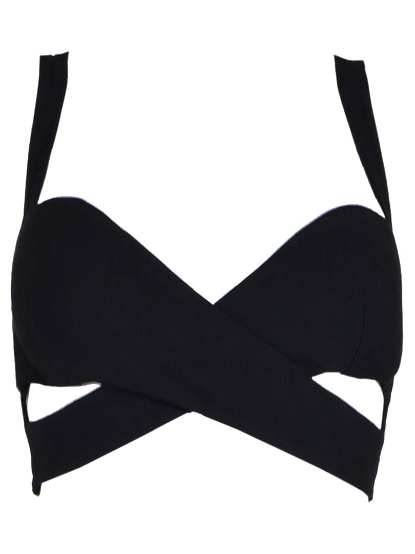 Black Strap Cross Front Cut Out Crop Top | Choies