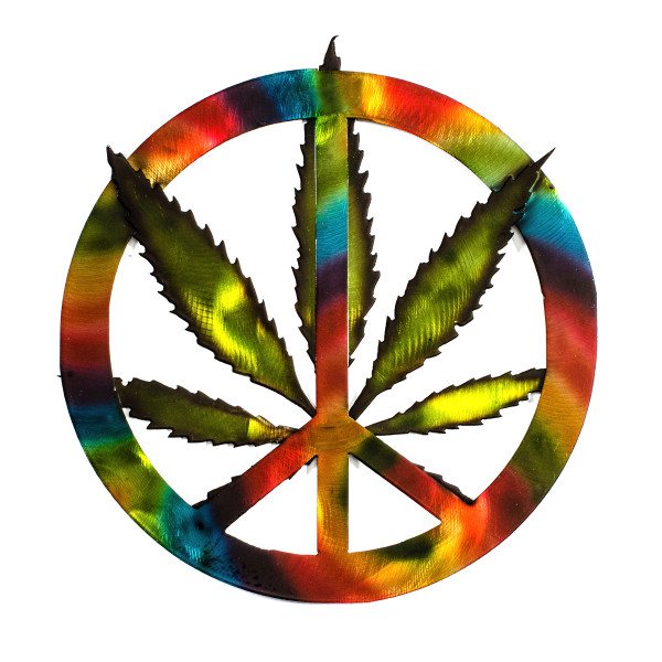 Cannabis Leaf Tie-Dye Metal Peace Sign - Cannabis Art Shop