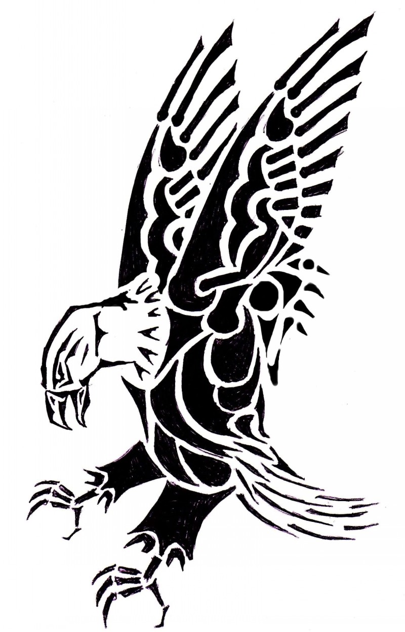 Amazing dark black and white tribal style eagle tattoo - Tattoos ...