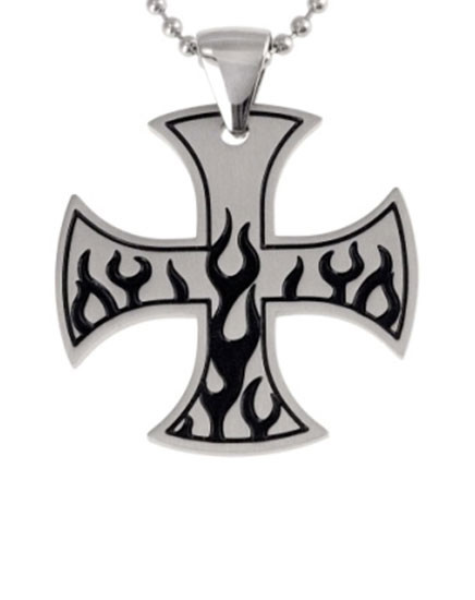 Stainless Steel Flaming Cross Men's Necklace at Time Exchange