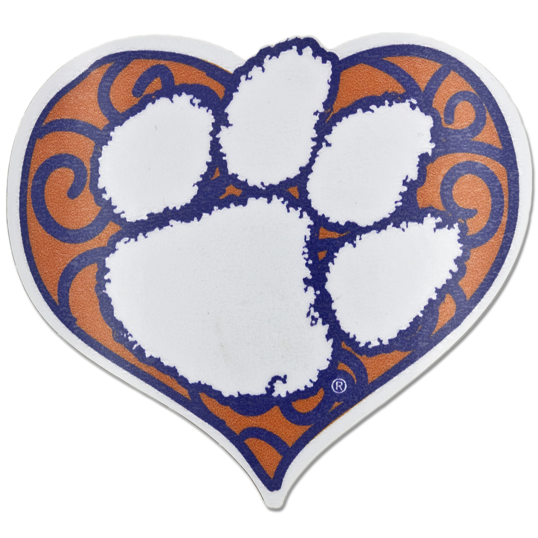 Clemson Tigers Paw Heart Decal