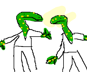 yellow spotted lizards argue Elvis' fate (drawing by Jeremy3193)