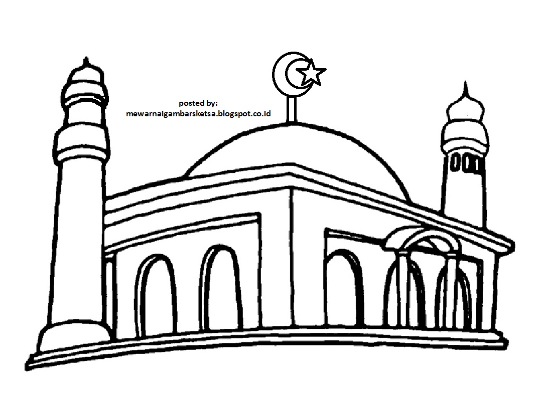 Mewarnai Gambar: Mewarnai Gambar Sketsa Masjid 2