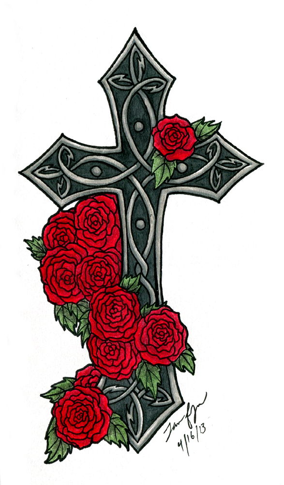 easy drawings of roses and crosses
