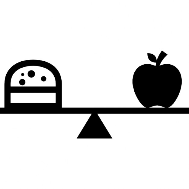 Burger and apple on a balancing scale Icons | Free Download