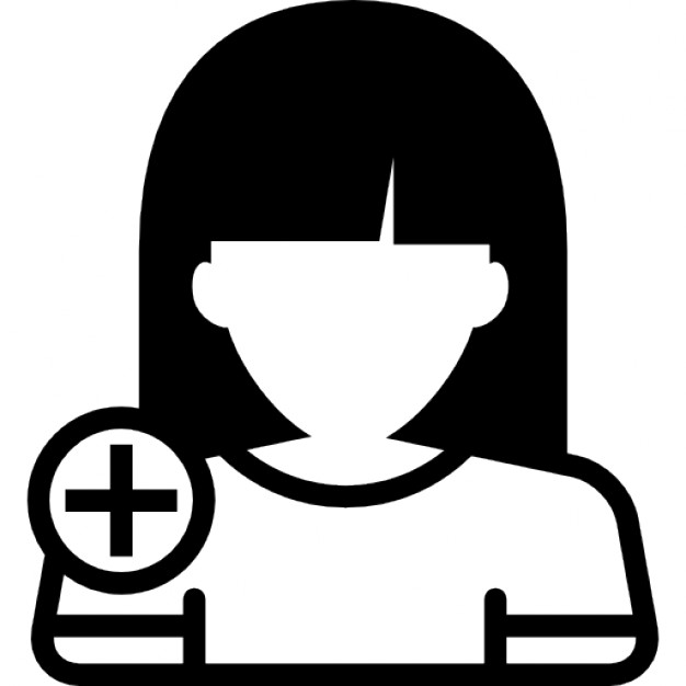 Woman close up with plus symbol for interface add female user ...