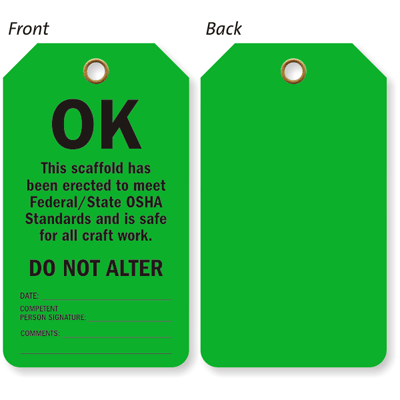 OK Scaffold Meet Federal/State OSHA Standards Status Tag, SKU: TG-0643