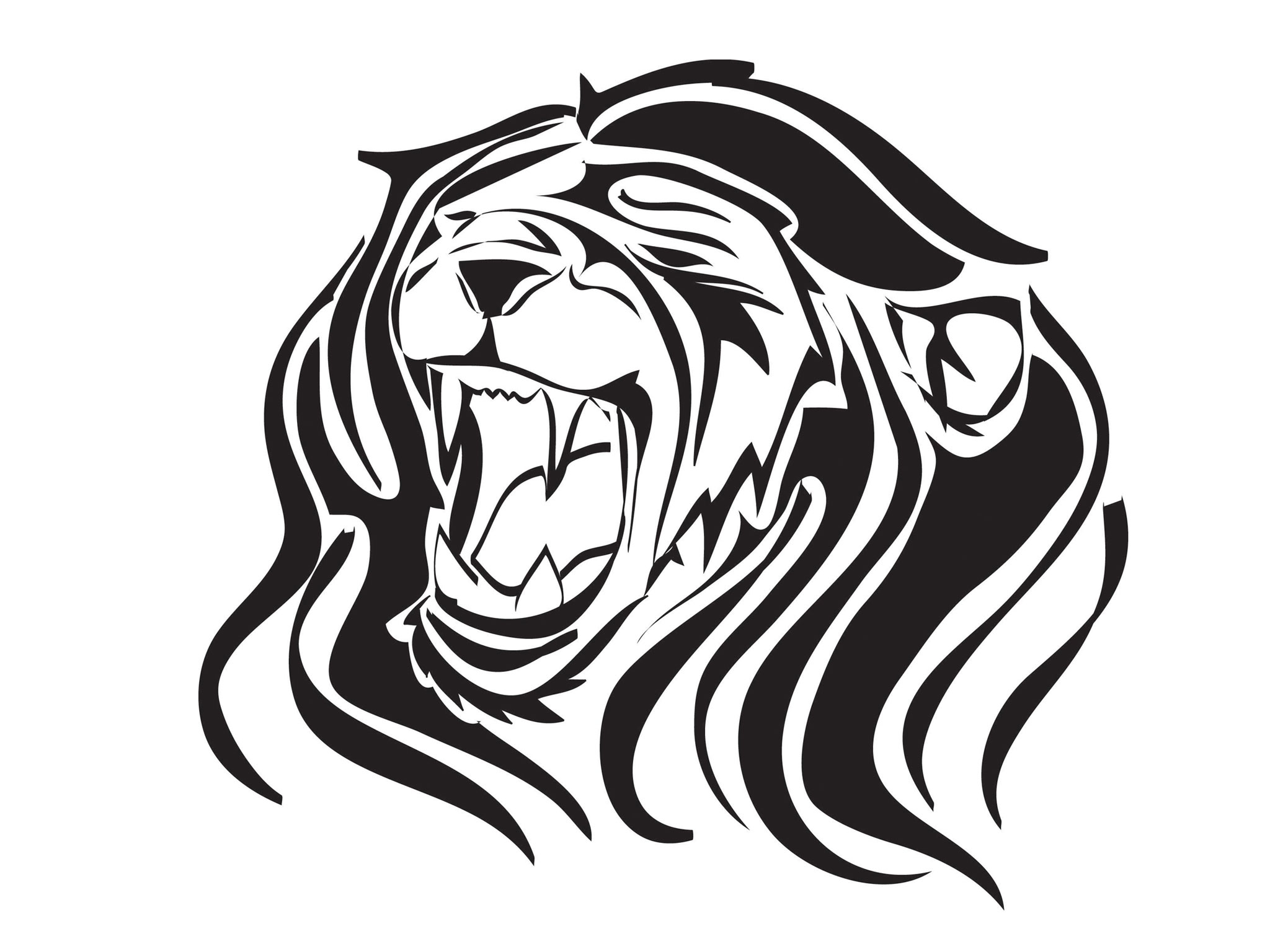 Cute roaring lion clipart black and white