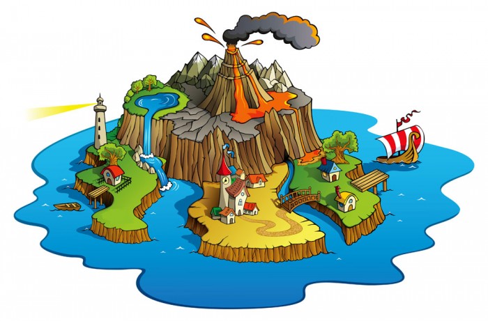 Cartoon volcanic island illustration vector | ePin – Free Graphic ...