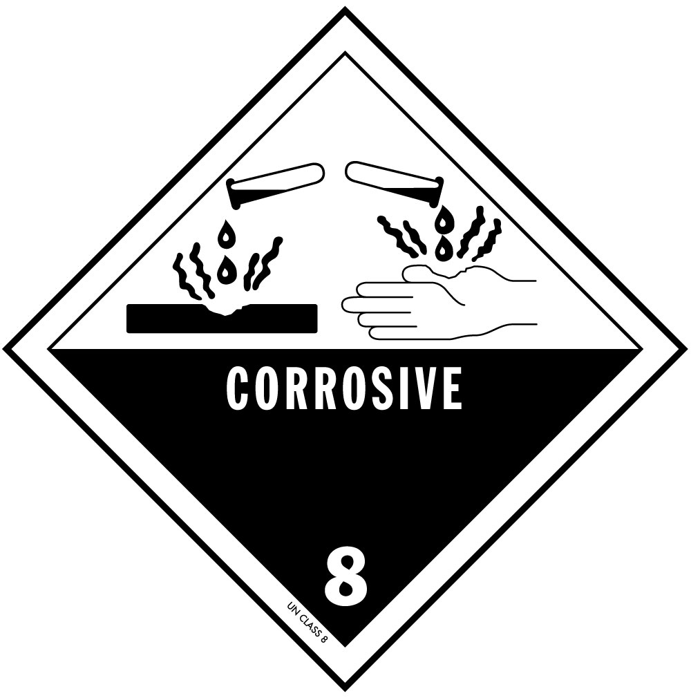 D.O.T. Corrosive Label for Hazardous Materials - Class 8