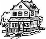 A black and white pictorial illustration of a house - Stock Photos