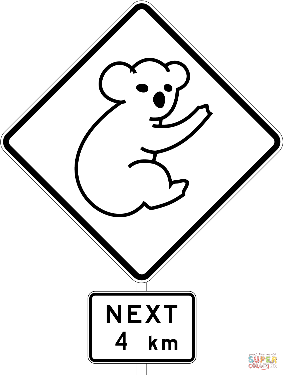 Australia Road Sign with Koala coloring page | Free Printable ...