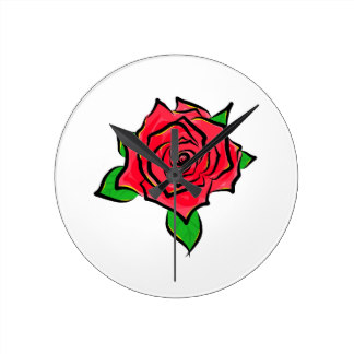 Red Rose Drawing Wall Clocks | Zazzle