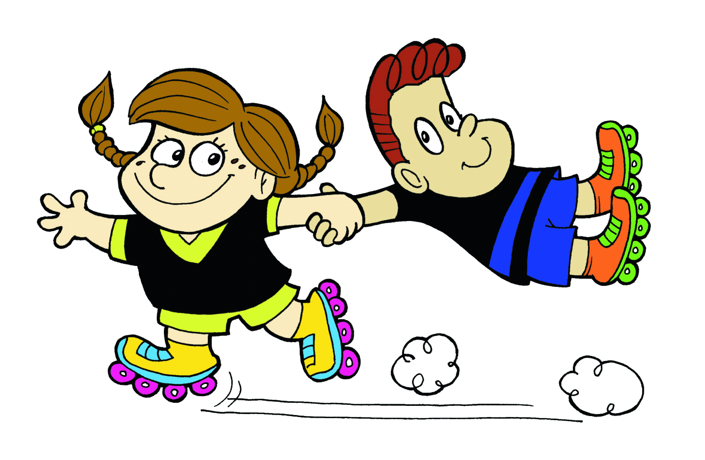 Family roller skating clipart