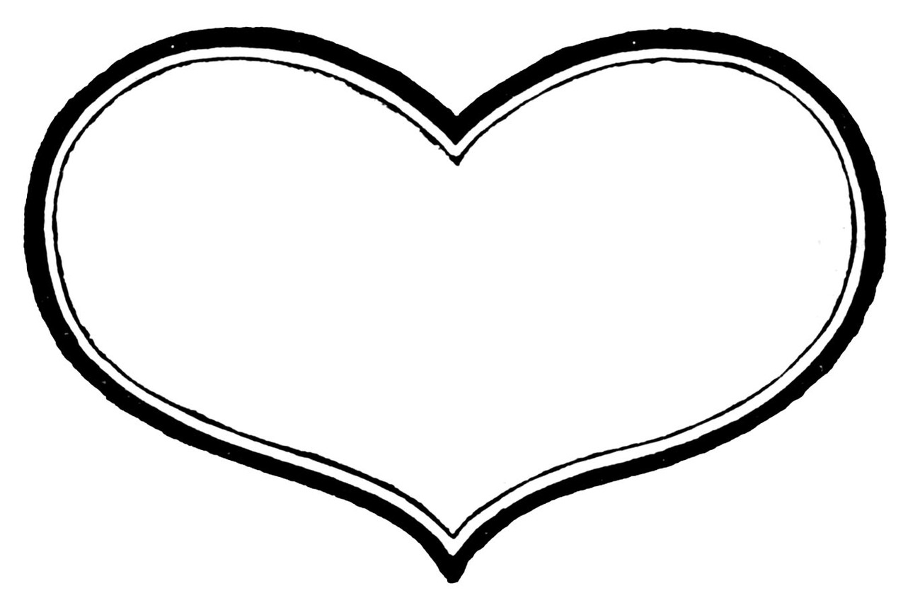 White heart outline clipart black and white