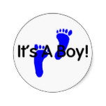 Its a boy baby footprints on blue heart stickers from Zazzle.