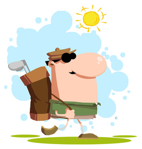 Golf Clipart Image - Cartoon Golfer Carrying Golf Bag