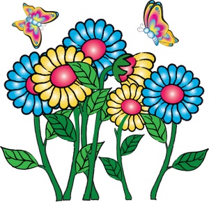 Flowers Clipart Image - Pretty Cartoon Flowers with Butterflies ...