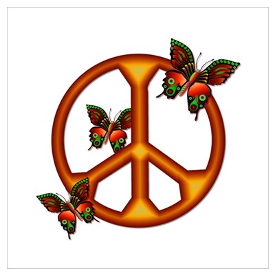 Orange Butterflies Peace Sign Wall Decal