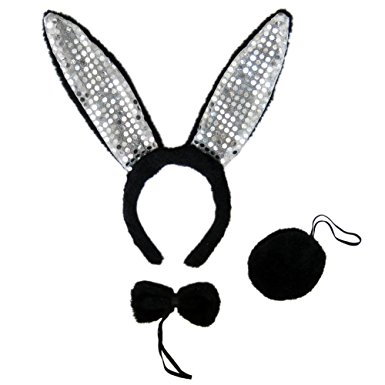Amazon.com: SeasonsTrading Black Plush Sequin Bunny Ears Costume ...