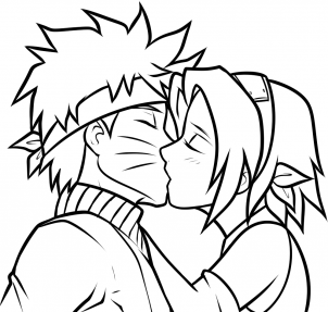 Como desenhar Naruto e Sakura se beijando