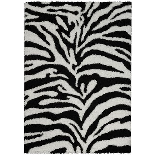 Shag Animal Design Zebra Black/ White Area Rug (5' x 7') - Free ...