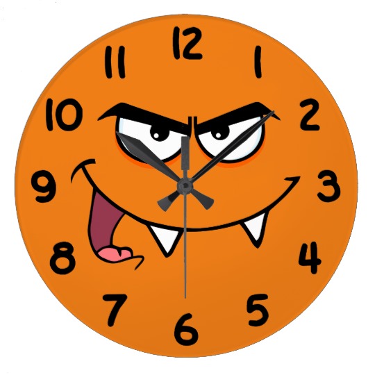 Halloween Fangs Monster Smiley Face Large Clock | Zazzle