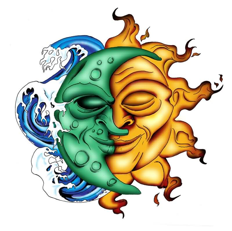 Watercolor Moon And Sun Tattoo Designs | Tattoobite.com