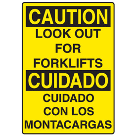 Bilingual Forklift Safety Signs - Caution Look Out For Forklifts ...