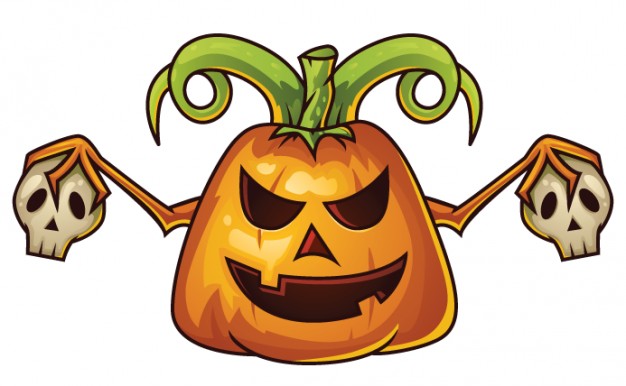 Cartoon halloween pumpkin with skulls Vector | Free Download