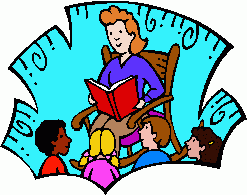Teacher reading to students clipart