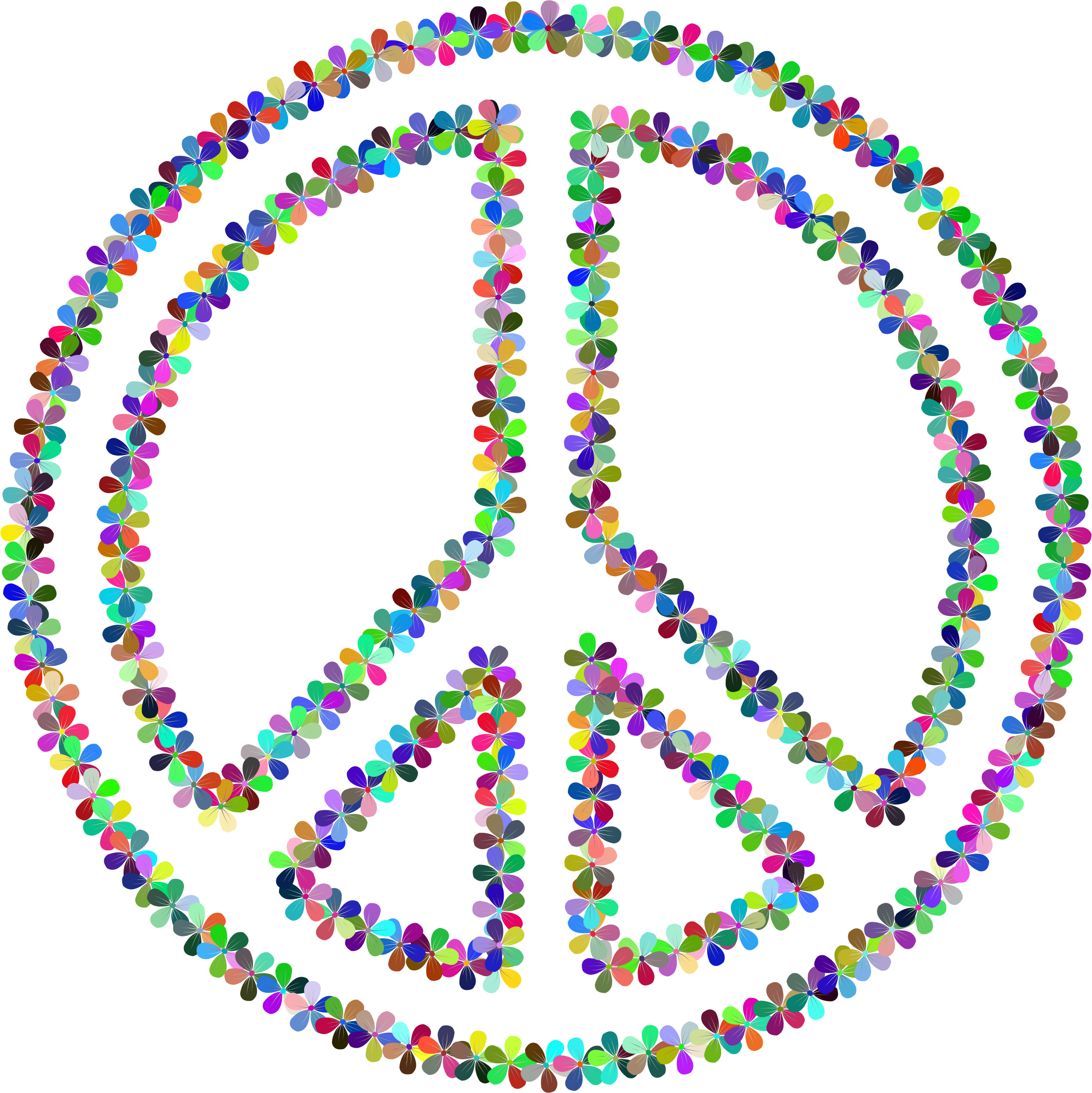 Clipart - Prismatic Floral Peace Sign Outline