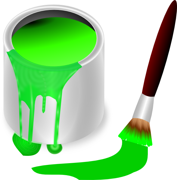 Green Paint Brush And Can Clip Art - vector clip art ...