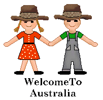 Australia clip art titles of boys and girls wearing Aussie outback ...