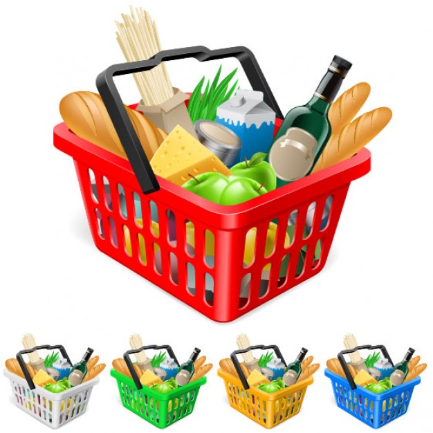 fruits and vegetables and shopping basket vector | Download free ...