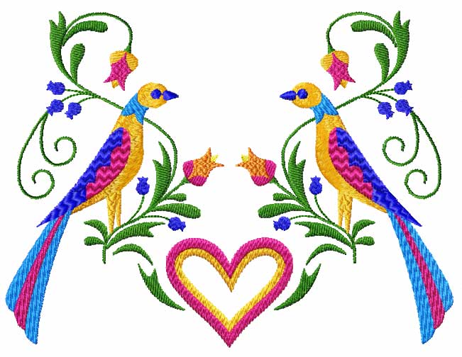 Birds Hearts Flowers 16 Machine Embroidery Designs Set