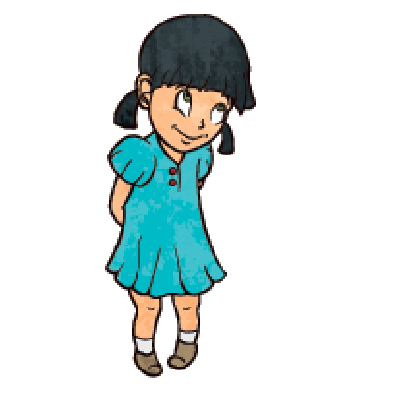 Cartoon Illustration: Cute Shy Cheerful Little Girl in Blue Dress ...