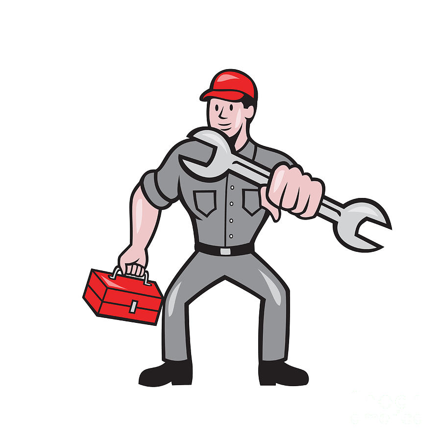 Mechanic Punching With Spanner Cartoon Digital Art by Aloysius ...