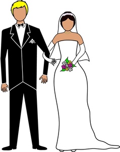 Wedding Clipart Image - Bride and Groom Newlyweds Arm in Arm on ...