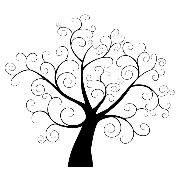 Swirl tree clipart black and white