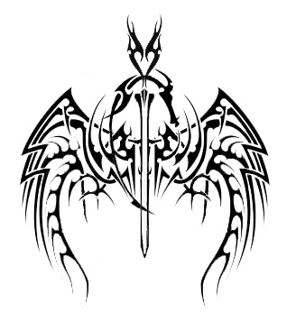 New Sword With Tribal Wings Tattoo Stencil | Tattoobite.com