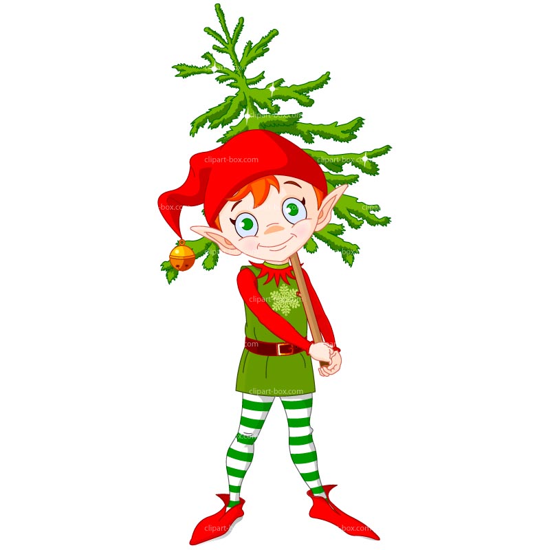 CLIPART CHRISTMAS ELF WITH PINE TREE | Royalty free vector design